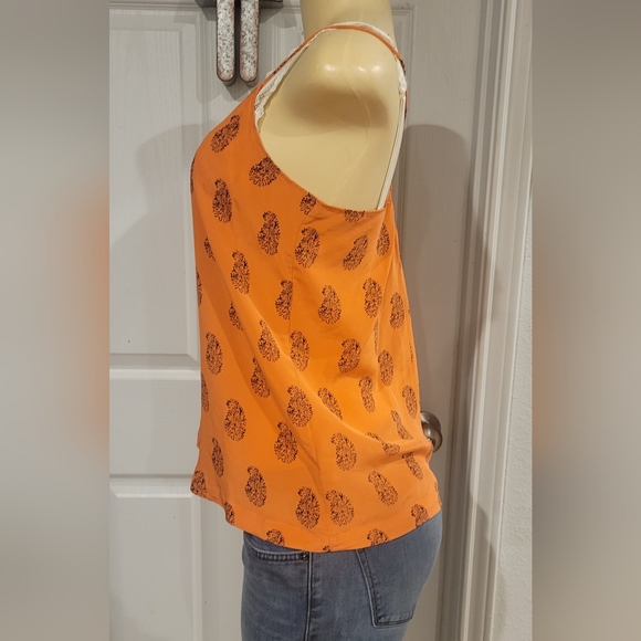 Made well-1937- J. Crew 100% silk orange with paisley blue pattern blouse NWOT - Picture 5 of 9